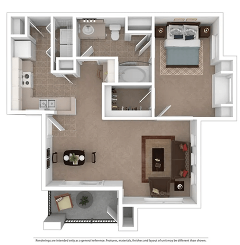 Floor plan for 1 bed, 1 bath, 758 sqft